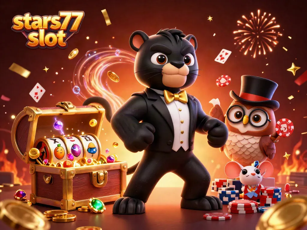 Memainkan stars77 slot dengan panther elegan, burung hantu, dan tikus keberuntungan
