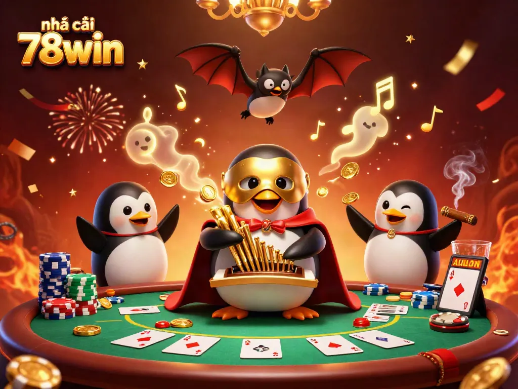 Playing with poker chips and cards, nhà cái 78win offers an engaging gambling experience with vibrant characters.