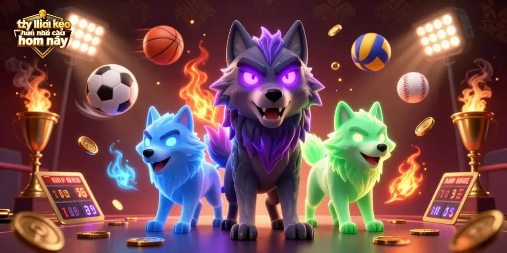 Experience the excitement of tỷ lệ kèo nhà cái hôm nay with dynamic sports betting visuals and ghostly wolf companions.